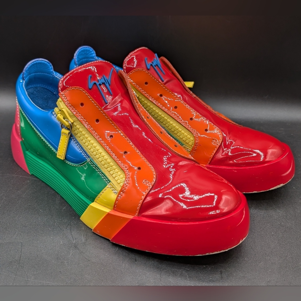 GIUSEPPE ZANOTTI Men’s RNBW Rainbow Patent Leather Sneakers, EU 44 US 11